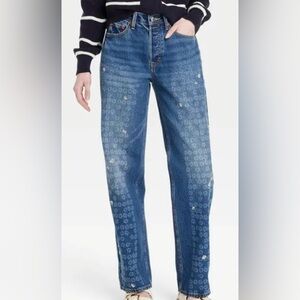 Universal Thread Women Mid rise Embroidered Daisy Jeans Medium Wash Relaxed Fit